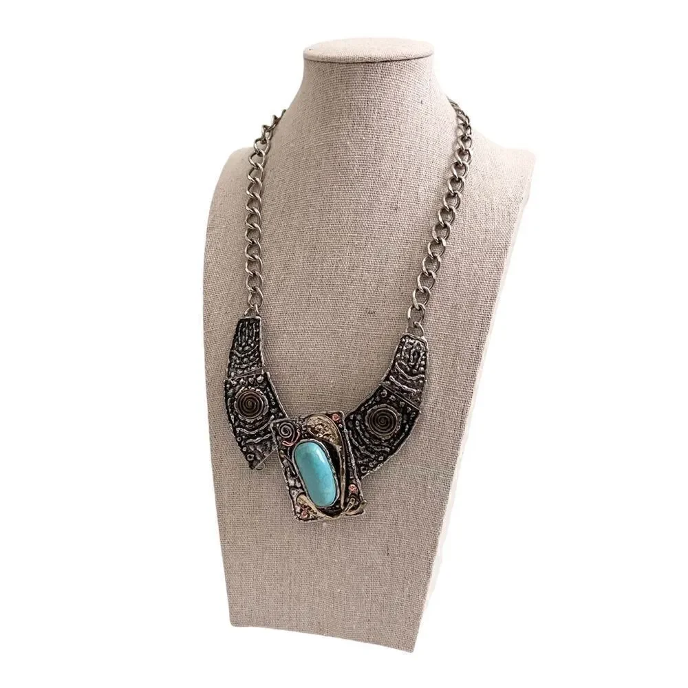 Boho Vintage Vibe Silver Tone Collar Necklace